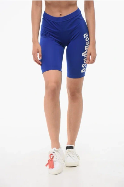 Dsquared2 Cotton Stretch Cycling Shorts With Side Logo In Blue
