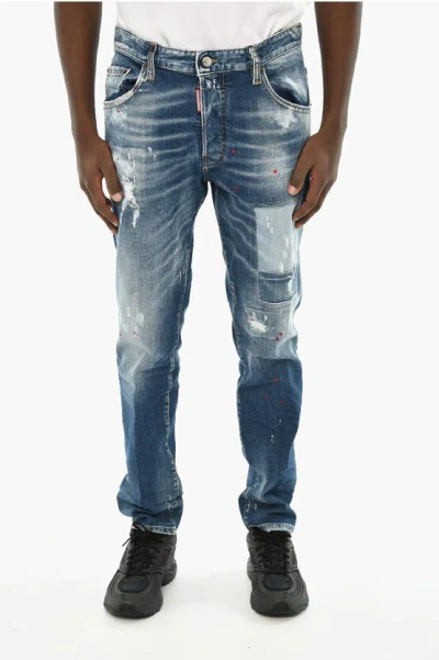 Dsquared2 Cotton Stretch Skater Jeans With Visible Stitching 16cm In Blue