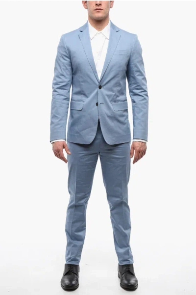 Dsquared2 Cotton Suit With Flap Pockets In Blue