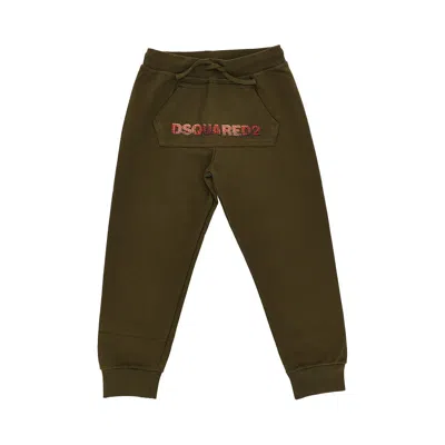 Dsquared2 Kids' Cotton Sweatpants With Logo Embroidery In Green