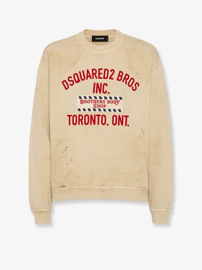 Dsquared2 Cotton Sweatshirt With Distressed Effect In Sand