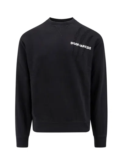 Dsquared2 Cotton Sweatshirt With Dsquared Print In Black