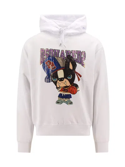 Dsquared2 Cotton Sweatshirt With Frontal Print In White