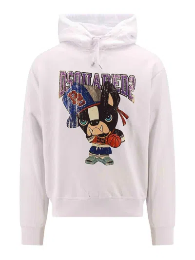 Dsquared2 Ciro Logo Printed Cotton Hoodie In Weiss