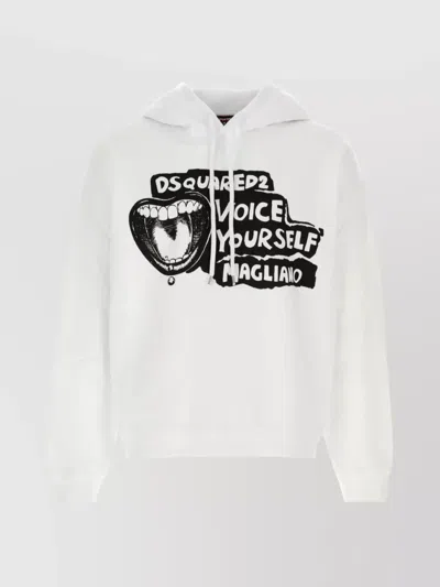 DSQUARED2 COTTON SWEATSHIRT WITH HOOD AND GRAPHIC PRINT
