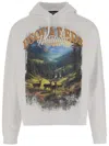 Dsquared2 Cotton Sweatshirt With Nature-inspired Print And Adjustable Hood In White