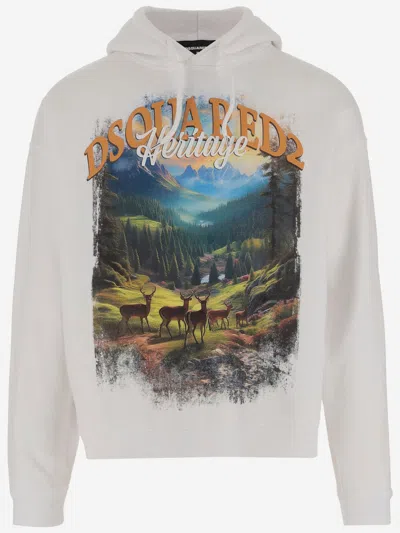 Dsquared2 Cotton Sweatshirt With Print In White