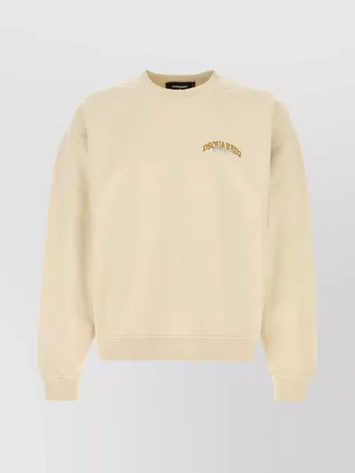 Dsquared2 Cotton Sweatshirt With Ribbed Cuffs And Hem In Neutral