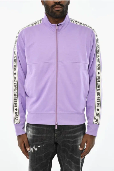 Dsquared2 Cotton Sweatshirt With Zip And Side Logo In Purple