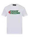 Dsquared2 White Crewneck T-shirt With Print On The Front And Logo Lettering On The Rear In Cotton Man