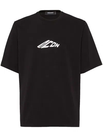 Dsquared2 Graphic Print Cotton Jersey T-shirt In Black