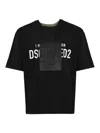 Dsquared2 Loose Fit Black T-shirt With Spray-dyed Finish And Bold Print In Black