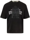 Dsquared2 Loose Fit Black T-shirt With Spray-dyed Finish And Bold Print