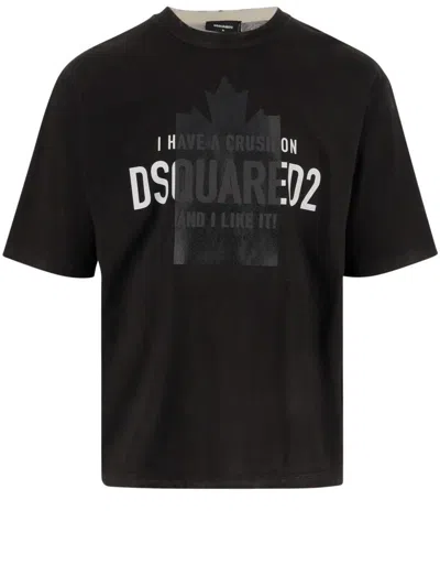 DSQUARED2 COTTON T-SHIRT WITH BOLD LOGO PRINT
