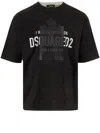 Dsquared2 Loose Fit Black T-shirt With Spray-dyed Finish And Bold Print In Black