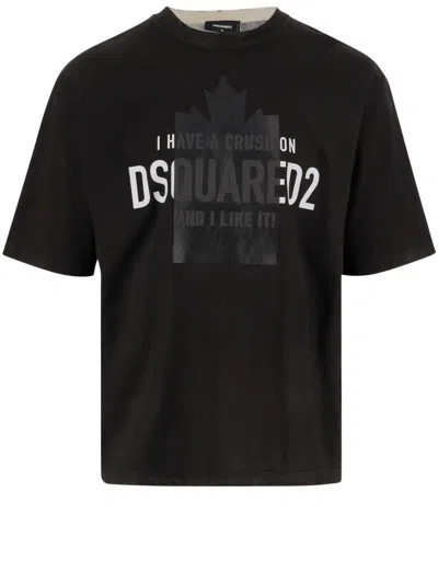 Dsquared2 Rubber Logo T-shirt In Black Cotton
