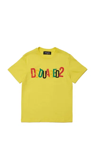 Dsquared2 Kids' Cotton T-shirt In Yellow