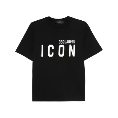 Dsquared2 Icon Print Cotton Jersey T-shirt W/logo In Black