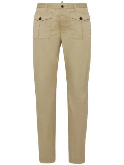 Dsquared2 Cotton Tapered Trousers In Brown