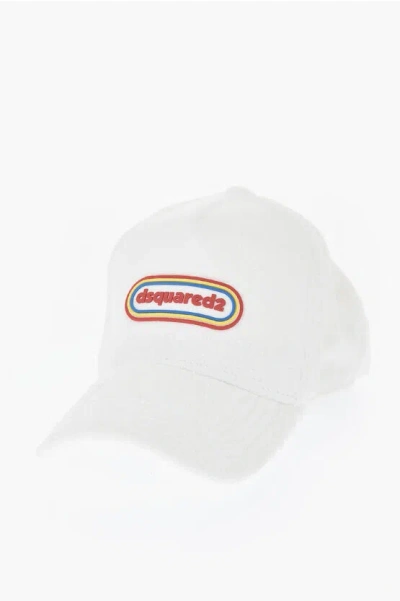 Dsquared2 Cotton Terry Baseball Cap With Embossed Logo In Yellow