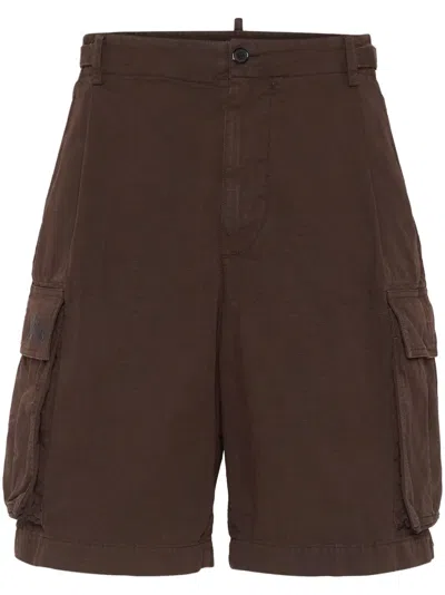 Dsquared2 Cotton Track Shorts In Brown