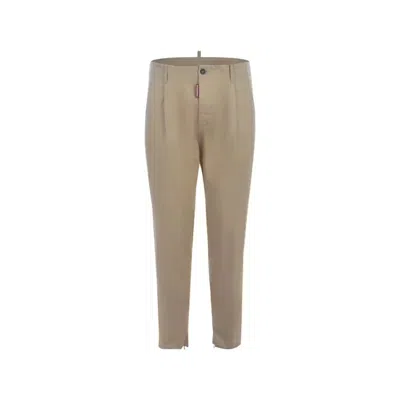 Dsquared2 Beige Cotton Trousers In Green