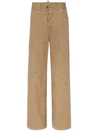 Dsquared2 Crystal-embellished Double-layer Trousers In Brown
