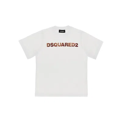 Dsquared2 Kids' Cotton T-shirt With Logo Embroidery In White