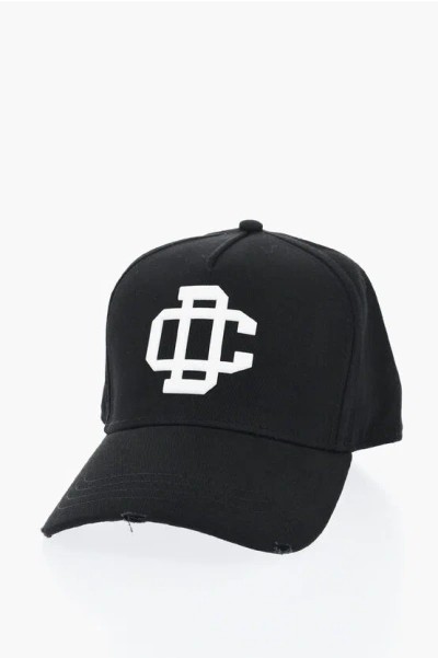 Dsquared2 Cotton Twill Cap With Embossed Detail In Black