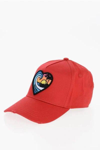 Dsquared2 Cotton Twill Cap With Heart Embroidery