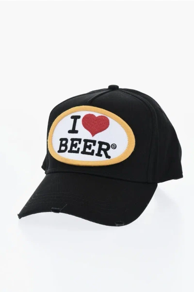 Dsquared2 Cotton Twill I Love Beer Cap In Black