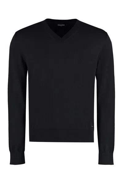 Dsquared2 Cotton V-neck Sweater In Black
