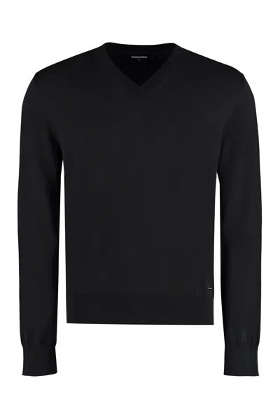 Dsquared2 Cotton V-neck Sweater In Black