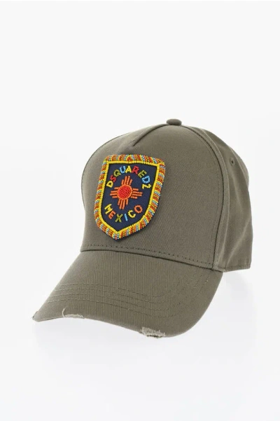 Dsquared2 Cotton Vintage-effect Baseball Cap With Beaded Logo In Brown
