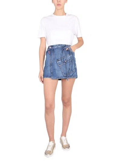 Dsquared2 Cotton With Side Pockets Skirt In Blue