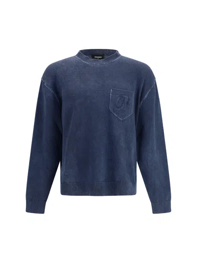 Dsquared2 Cotton-blend Crew Neck Sweater In Blue