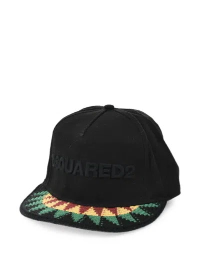 Dsquared2 Could You Be Loved Crochet-visor Embroidered Baseball Cap In Black