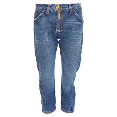Dsquared2 Crab Button Logo Denim Cropped Jeans In Blue