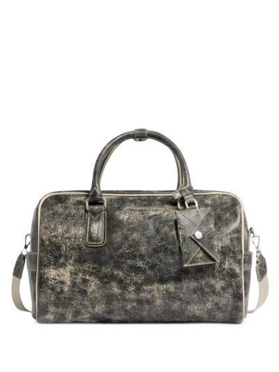 Dsquared2 Cracked-leather Duffle Bag In Gray