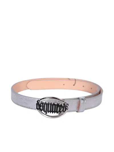 Dsquared2 Crackle Laminated Silver Belt In Metallic