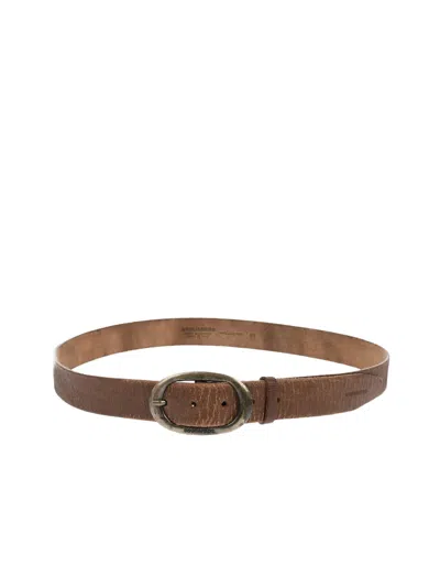 Dsquared2 Craquele Leather Logo Buckle Belt In Brown