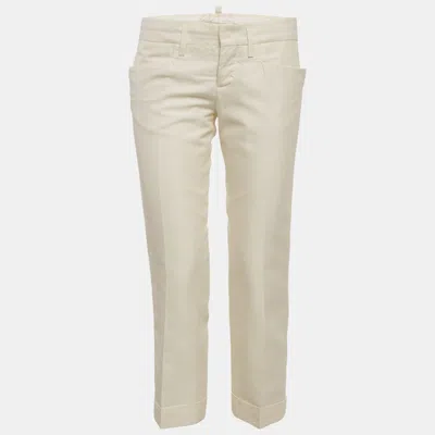 Dsquared2 Cream Cotton Blend Capri Trousers In White