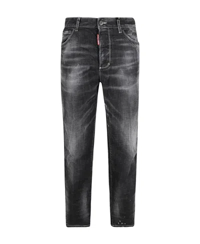 Dsquared2 Crease-effect Logo-patch Cropped Jeans In Black