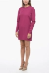 Shop Dsquared2 Crepe Fabric Long Sleeved Dress With Logo Charm