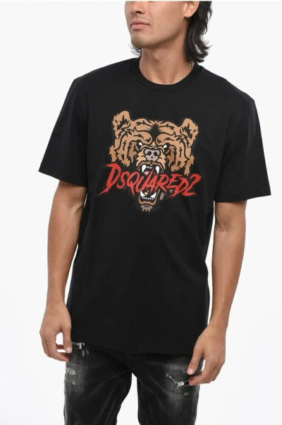 Dsquared2 Crew Neck Angry Bear T-shirt With Print In Black