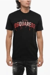 Dsquared2 Crew Neck Bloody Red T-shirt With Embossed Print In Black