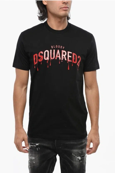 DSQUARED2 CREW NECK BLOODY RED T-SHIRT WITH EMBOSSED PRINT