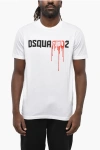 Dsquared2 Crew Neck Bloody Red T-shirt With Embossed Print In White