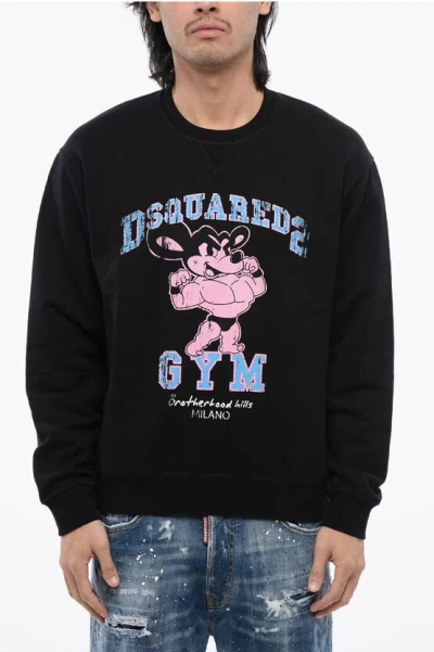Dsquared2 Crew Neck Cool Fit D2 Gym Brushed Cotton Sweatshirt In Black