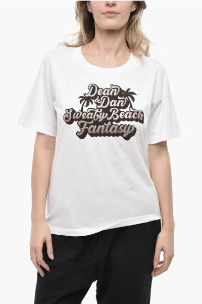 Dsquared2 Crew Neck Cotton Jersey T-shirt Easy Fit With Glitter Print In White